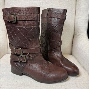 Antonio Melani Brown Quilted Leather Buckle Mid Calf Boots Women’s Size 8 M